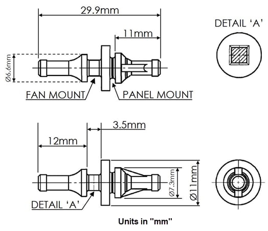 Mechanical Drawing - Orion Fans RFI Series Rubber Fan Isolators for Axial Fans